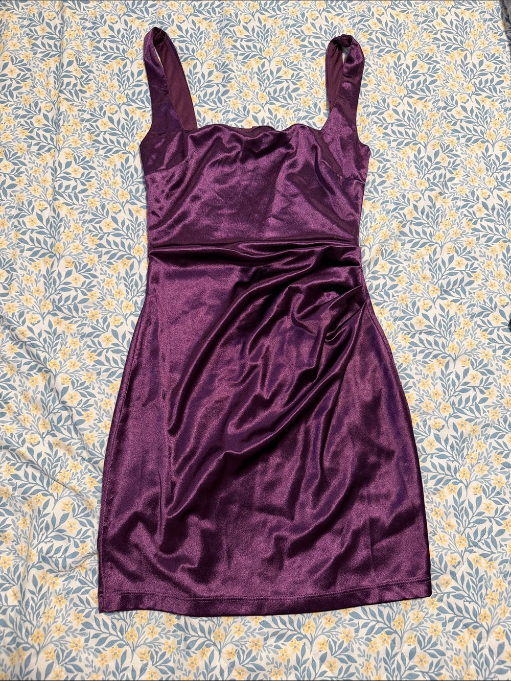 Windsor Plum Satin Square-Neck Mini Dress
